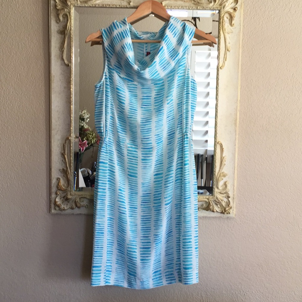 Ryan Roberts sleeveless silk dress.White/blue.Sz M